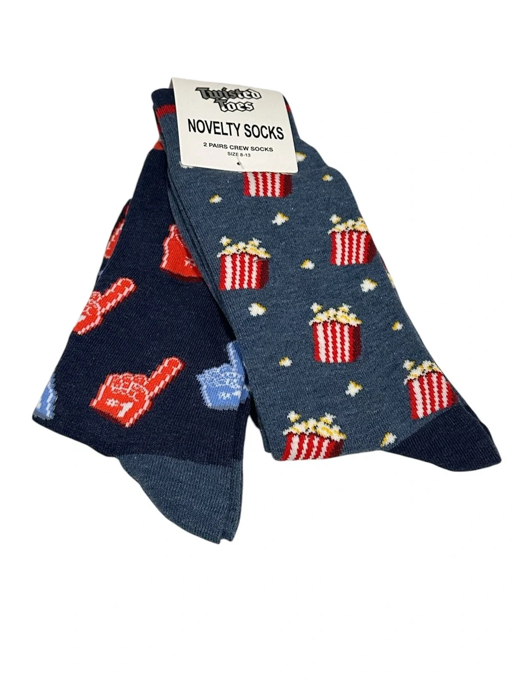 Twisted Toes Crew Socks Mens 8-13 NEW 2 Pair Popcorn Buckets #1 Fan